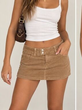 H&M Divided Tan Corduroy Low Rise Mini Skirt Size 6 Y2K Style